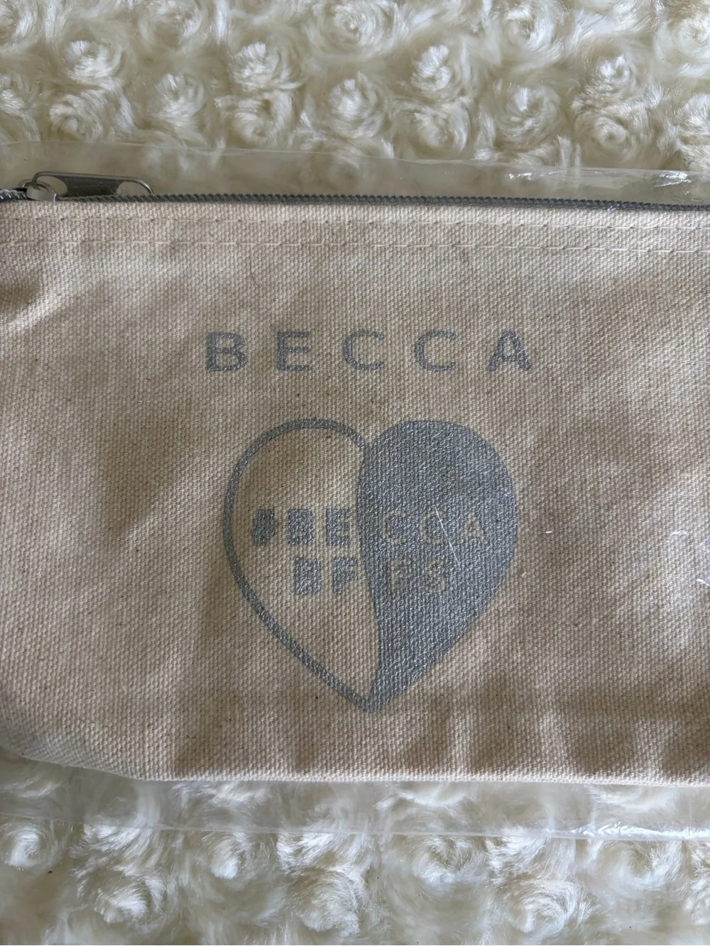 New BECCA Small Canvas Zip Pouch in lLight Beige